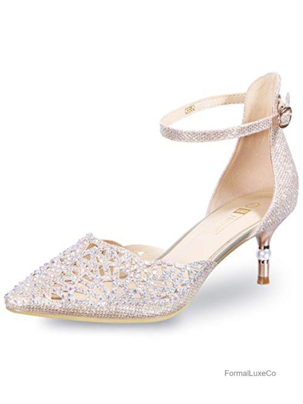 Sequins Rhinestones Kitten Heels Pumps Dress Shoes for Wedding Bride